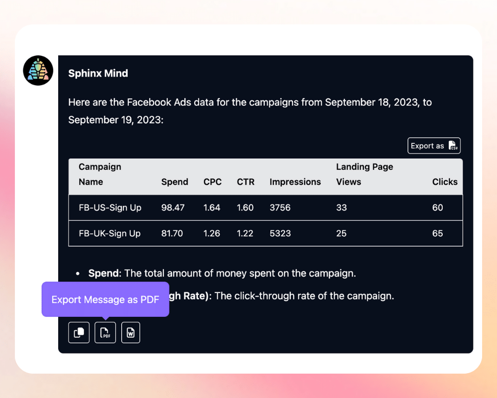 sphinx mind chat export